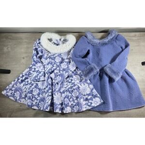 Janie and Jack 2pc Holiday Dress Set Fur Trim & Floral Size 3T